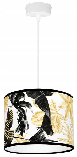 Závěsné svítidlo Gold Flowers, 1x bílé textilní stínítko s květinovým vzorem, (výběr ze 2 barev konstrukce)