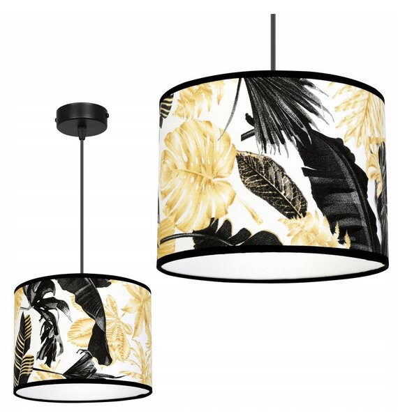 Závěsné svítidlo Gold Flowers, 1x bílé textilní stínítko s květinovým vzorem, (výběr ze 2 barev konstrukce)