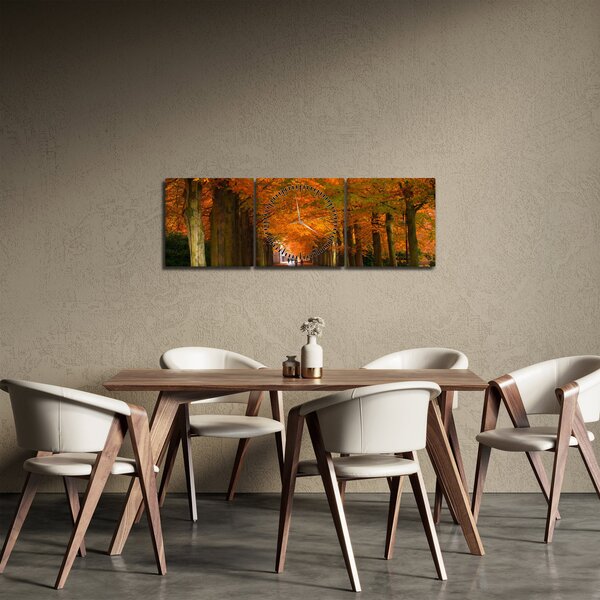 Obraz - Alej stromů na podzim (s hodinami) (90x30 cm)