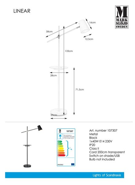 Černá volně stojící lampa s odkládacím prostorem Markslöjd Linear