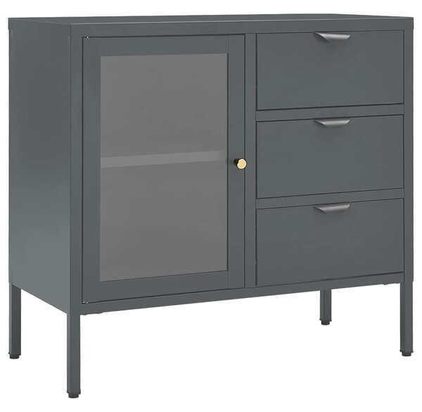 Příborník antracitový 75 x 35 x 70 cm ocel a tvrzené sklo 336075