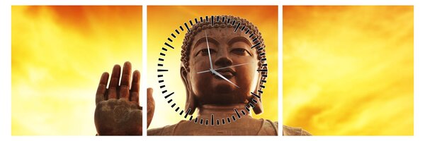 Obraz - Buddha s červenožlutým pozadím (s hodinami) (90x30 cm)