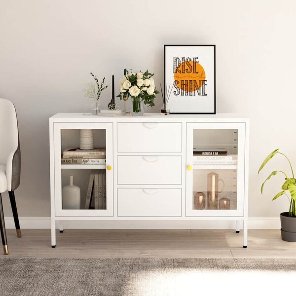 Příborník bílý 105 x 35 x 70 cm ocel a tvrzené sklo 336077