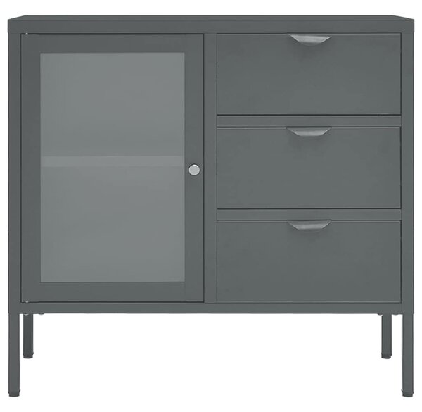Příborník antracitový 75 x 35 x 70 cm ocel a tvrzené sklo 336075
