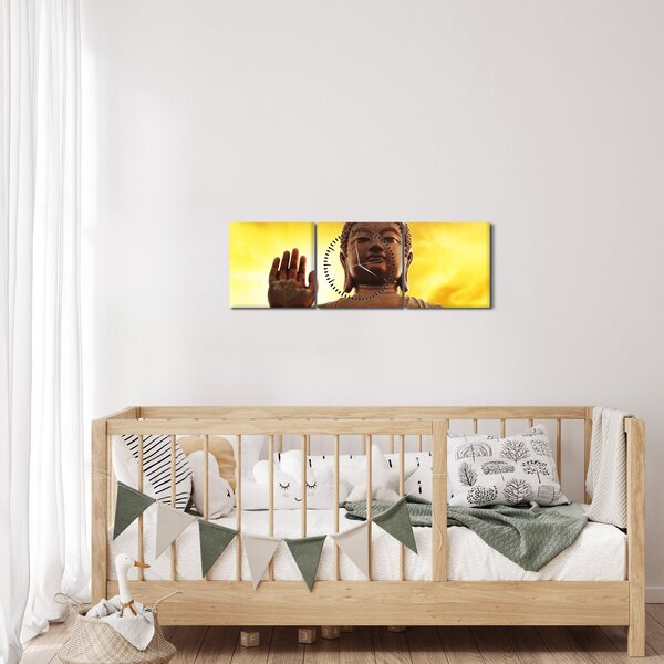 Obraz - Buddha s červenožlutým pozadím (s hodinami) (90x30 cm)