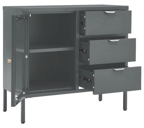 Příborník antracitový 75 x 35 x 70 cm ocel a tvrzené sklo 336075