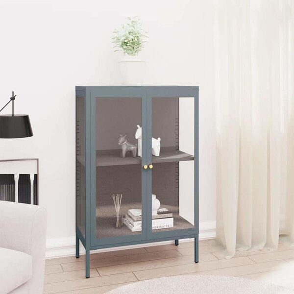 Příborník antracitový 75 x 35 x 105 cm ocel a sklo 336072