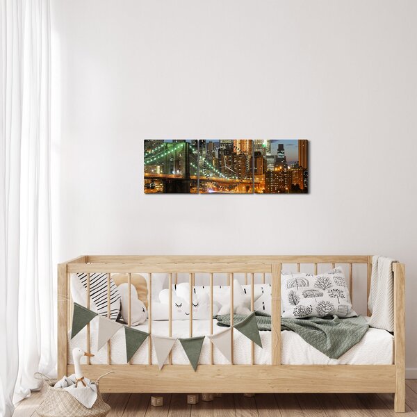 Obraz - Most s New Yorkem (s hodinami) (90x30 cm)