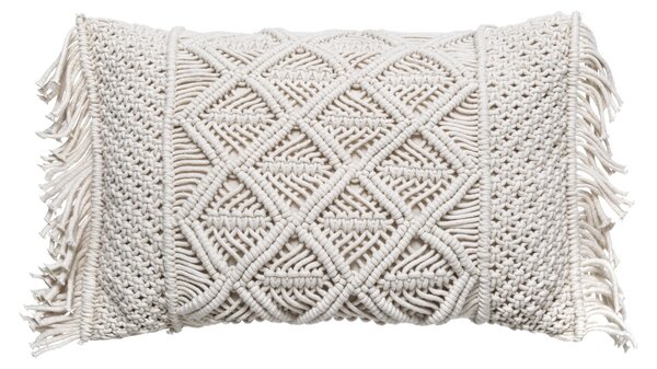 Dekorační polštář s třásněmi MACRAME, 30 x 50 cm, béžový