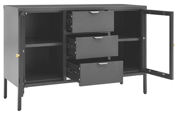 Příborník antracitový 105 x 35 x 70 cm ocel a tvrzené sklo 336078