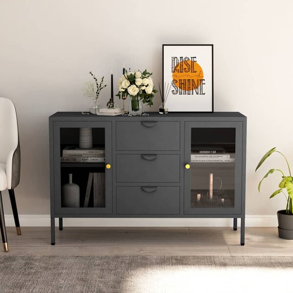 Příborník antracitový 105 x 35 x 70 cm ocel a tvrzené sklo 336078