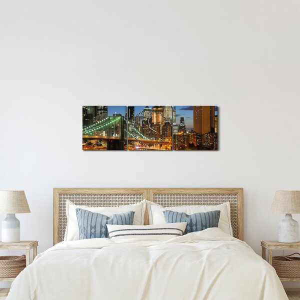 Obraz - Most s New Yorkem (s hodinami) (90x30 cm)
