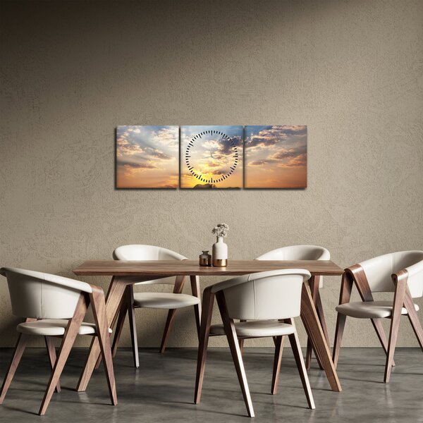 Obraz - Sloni putující savanou (s hodinami) (90x30 cm)