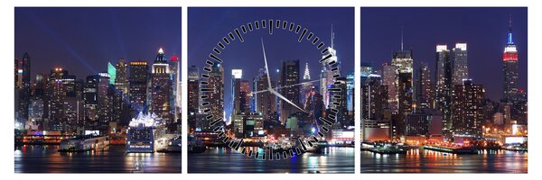Obraz - Osvětlené New Yorské mrakodrapy (s hodinami) (90x30 cm)