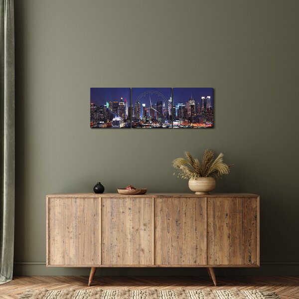 Obraz - Osvětlené New Yorské mrakodrapy (s hodinami) (90x30 cm)