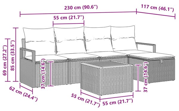Sada zahradních pohovek 6 ks Šedá Poly ratan 3360863