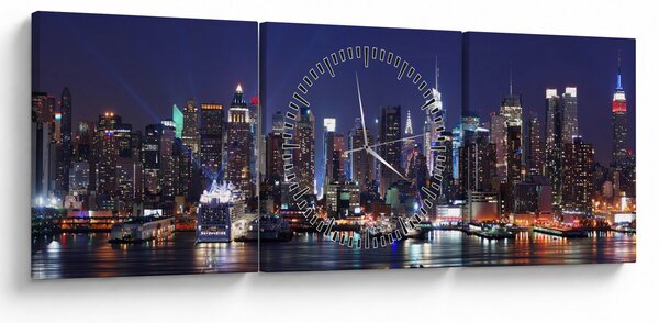 Obraz - Osvětlené New Yorské mrakodrapy (s hodinami) (90x30 cm)