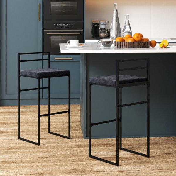 HOMCOM Sada 2 vysokých židlí, barových stoliček, výška 74 cm, ocelová konstrukce, sametový sedák, opěrka na nohy, barové židle, elegantní moderní styl