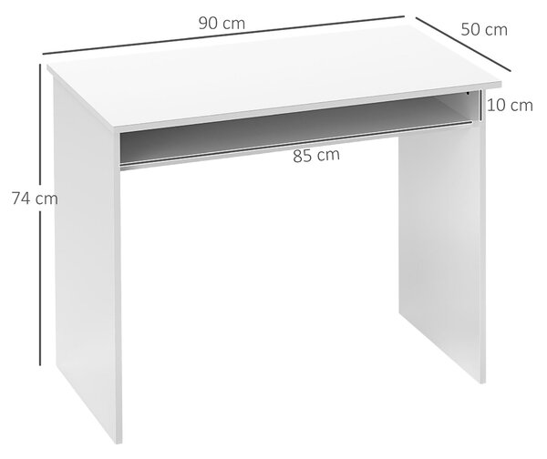 HOMCOM Počítačový stůl Kompaktní Elegantní kancelářský stůl s 1 policí, Dřevotříska, rozměr 90D x 50Š x 74V cm, Vysoce lesklá bílá | Aosom