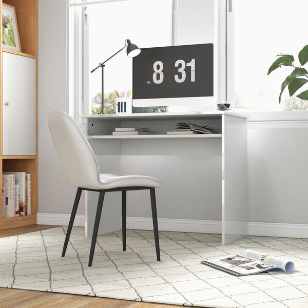HOMCOM Počítačový stůl Kompaktní Elegantní kancelářský stůl s 1 policí, Dřevotříska, rozměr 90D x 50Š x 74V cm, Vysoce lesklá bílá | Aosom