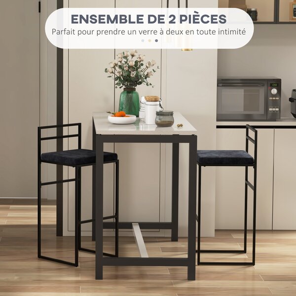 HOMCOM Sada 2 vysokých židlí, barových stoliček, výška 74 cm, ocelová konstrukce, sametový sedák, opěrka na nohy, barové židle, elegantní moderní styl
