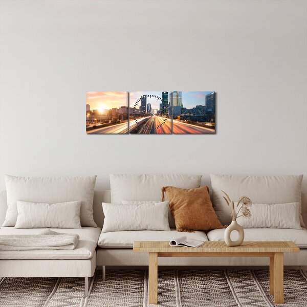 Obraz - Cesta velkoměsta (s hodinami) (90x30 cm)