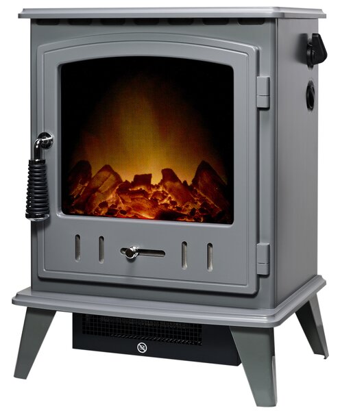 Adam Aviemore elektrický krb v šedém smaltu, elektrické ohřívače do obýváku a interiéru, elektrický krb s LED plameny, tepelný výkon 0,9-1,8 kW