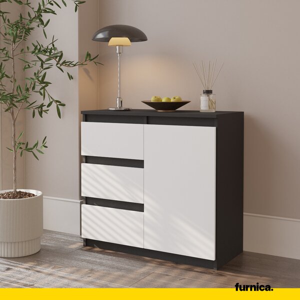 FURNICA - MIKEL - Komoda se 3 zásuvkami a 1 dvířky - antracitově šedá / bílá matná V75cm Š80cm H35cm