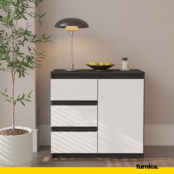 FURNICA - MIKEL - Komoda se 3 zásuvkami a 1 dvířky - antracitově šedá / bílá matná V75cm Š80cm H35cm