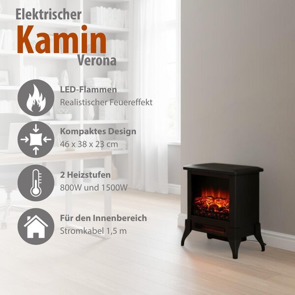 Classic Fire Classic Fire Elektrický atmosférický krb Verona - volně stojící elektrická kamna - plamenný efekt - 1800-2000 W - černá