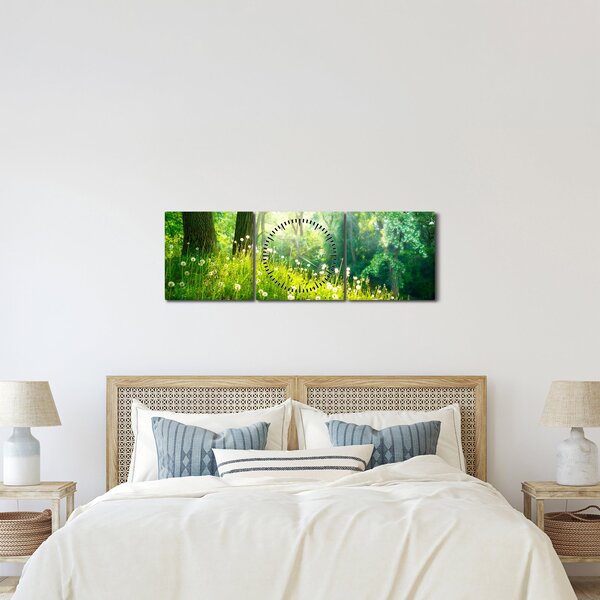 Obraz - Magická louka plná pampelišek (s hodinami) (90x30 cm)