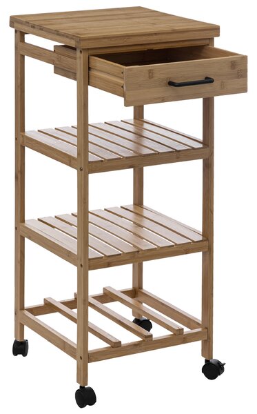 Kuchyňský regál na kolečkách LINHA se zásuvkou, bambusový