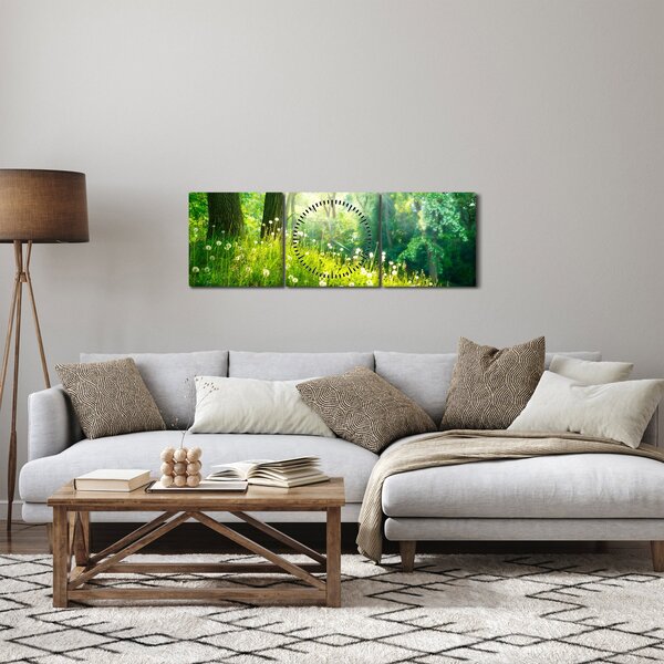 Obraz - Magická louka plná pampelišek (s hodinami) (90x30 cm)