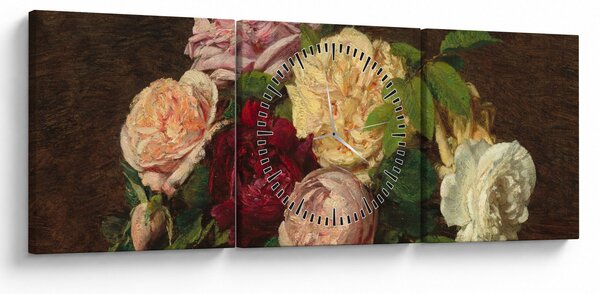 Obraz - Henri Fantin-Latour, Roses de Nice on a Table, reprodukce (s hodinami) (90x30 cm)