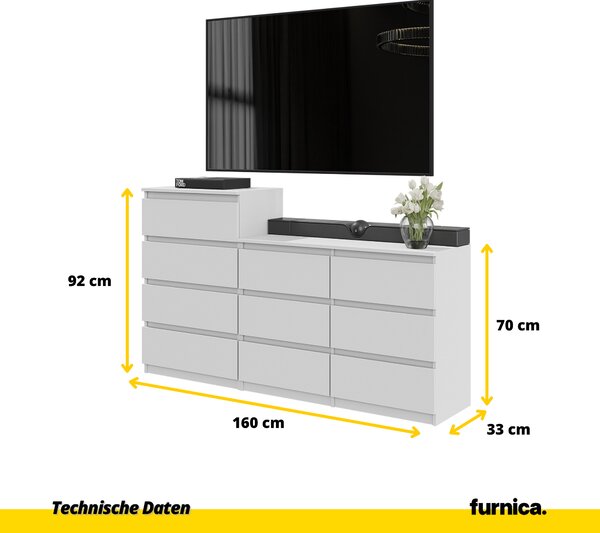 FURNICA - GABRIEL - Komoda s 10 zásuvkami (6+4) - bílá matná V92/70cm B160cm D33cm