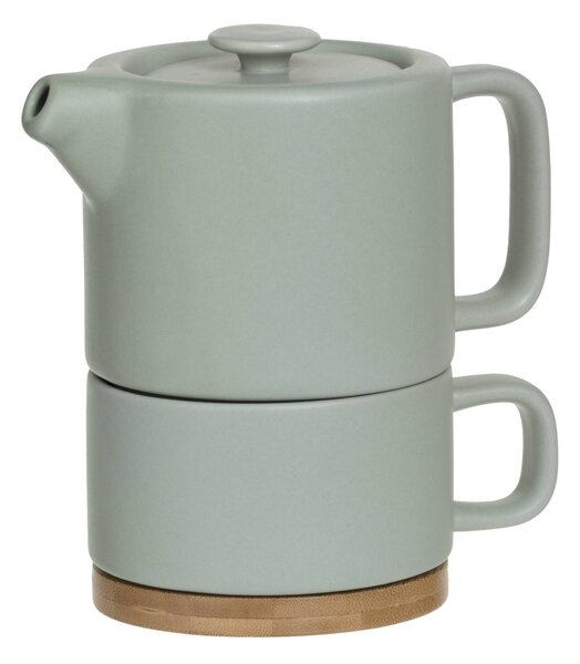 Konvice s šálkem NATURE, šedozelená