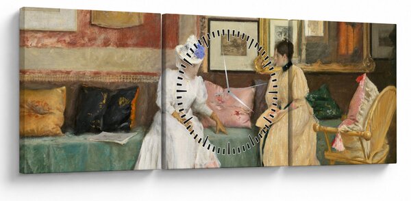 Obraz - William Merritt Chase, A Friendly Call, reprodukce (s hodinami) (90x30 cm)