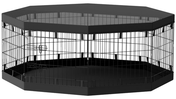 PawHut Psí Ohrádka, Vnitřní Psí Prostor, 8 Skládacích Modulárních Panelů, s Dveřmi, Horním a Dolním Krytem, Ocel, 61 x 61 cm, Černá | Aosom