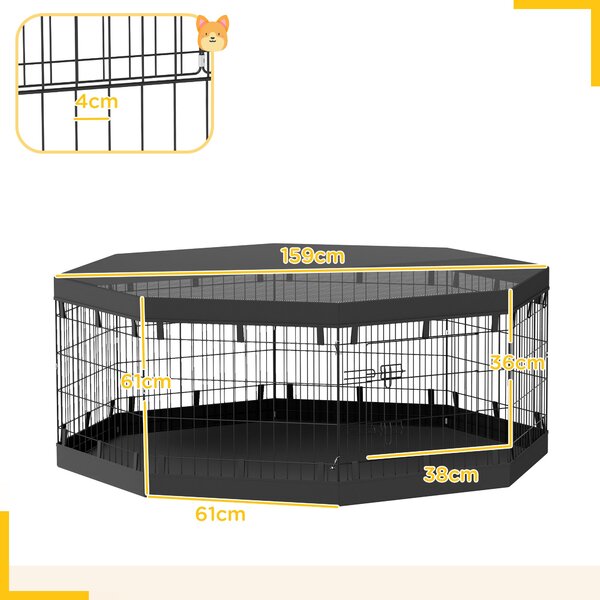 PawHut Psí Ohrádka, Vnitřní Psí Prostor, 8 Skládacích Modulárních Panelů, s Dveřmi, Horním a Dolním Krytem, Ocel, 61 x 61 cm, Černá | Aosom