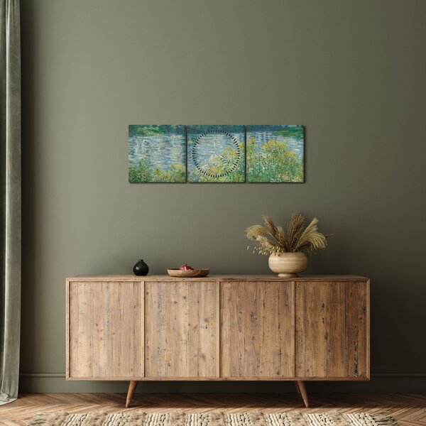 Obraz - Claude Monet, Banks of the Seine, reprodukce (s hodinami) (90x30 cm)