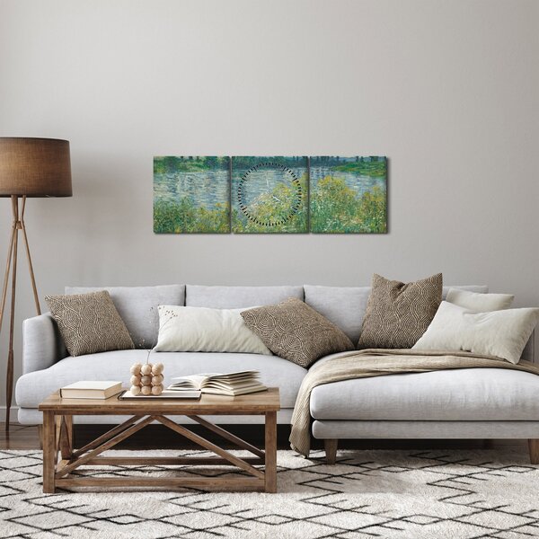 Obraz - Claude Monet, Banks of the Seine, reprodukce (s hodinami) (90x30 cm)