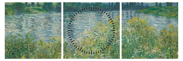 Obraz - Claude Monet, Banks of the Seine, reprodukce (s hodinami) (90x30 cm)
