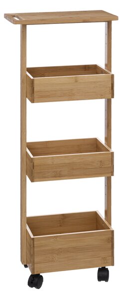 Úzký koupelnový regál na kolečkách, bamusový