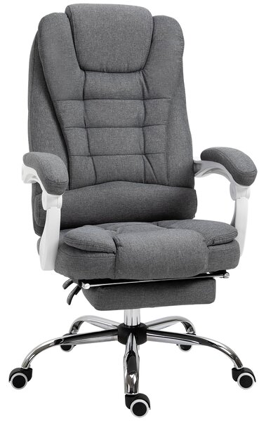 Ergonomická kancelářská židle Vinsetto s opěrkou nohou, s polohovací opěrkou zad, polstrovanými područkami a šedým látkovým potahem | Aosom