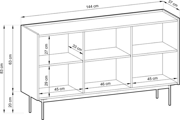Komoda Kelowna K144 - Kašmír, dub - šířka 144 cm, výška 83 cm, hloubka 37 cm