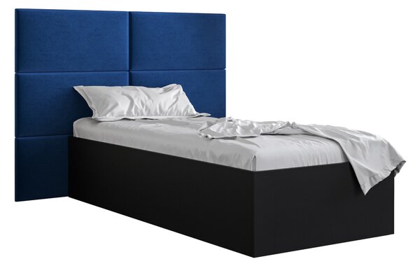 Jednolůžková postel s čalouněným čelem 90 cm Brittany 2 (černá matná + modrá) (s roštem). 1045916