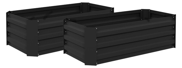 Outsunny Sada 2 Vysokých Zahradních Truhlíků 100L x 50W x 30H cm - Vlnitý Ocelový Černý | Aosom