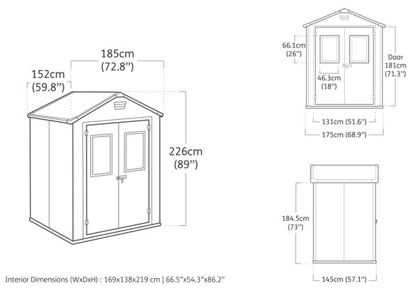 Keter MANOR, Plastová kůlna, Samostarný, Střecha tvaru A, Šedá, Šedá, 2,54 m²
