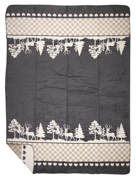 Šedý oboustranný pléd s jeleny v lese Forest XL - 150*200 cm - Mars & More