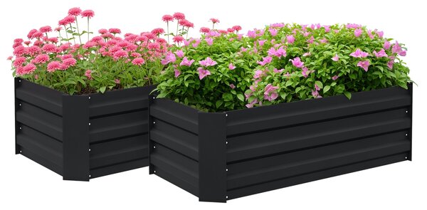 Outsunny Sada 2 Vysokých Zahradních Truhlíků 100L x 50W x 30H cm - Vlnitý Ocelový Černý | Aosom